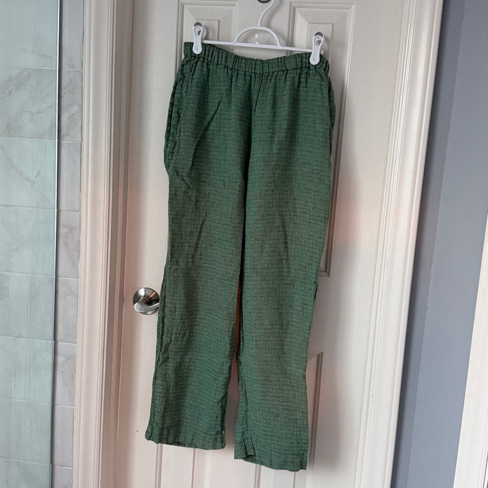 Green Relaxed Elastic-Waist Pants